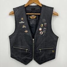 Harley-Davidson Motorcycle Vest Women's M Black Genuine Leather Pins Patches picture