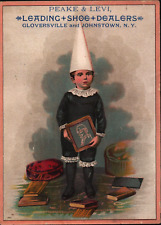 Peake & Levi Shoe Dealers Gloversville Johnstown NY Trade Card Bad Boy Dunce Cap picture