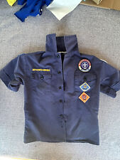 BSA Boy Scouts Official Youth Shirt Blue Boys - size tag missing Patches Bobcat picture