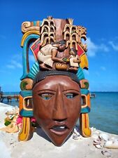 Handcrafted Carved Wooden Mask, Aztec Art Wall Decor, Mexican Mayan Handmade 16