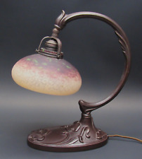 Vintage French Art Nouveau Schneider Art Glass Bronze Table or Desk Lamp Signed picture