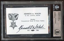 Kenneth A. Walsh d1998 signed autograph USMS WWII MOH Business Card BAS Slab picture