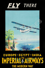 Fly There Imperial Airways vintage air travel poster 16x24 picture