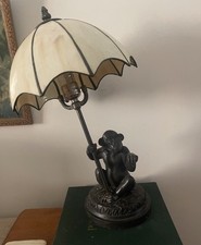 Vintage Monkey Holding Glass umbrella Shade Table Lamp Chimpanzee Chimp 17" Read picture