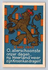 Netherlands Liberation after WWII Celebration Lion Vintage c1945 Postcard picture