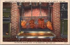 c1940s New York City LINEN Postcard THE BRASS RAIL RESTAURANT Roasting Chickens picture