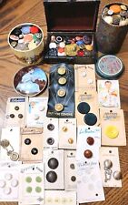 VINTAGE & Mix BUTTONS Lot CELLULOID GLASS RHINESTONE MIRROR BACK Sets Hinged Box picture