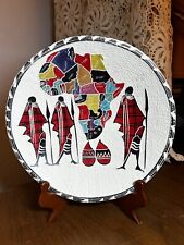 African Soapstone Decorative Art Africa Country Map with Tribal Men Round Plate picture
