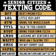 Senior Citizen Texting Codes,on a 2.5” Square Metal Magnet For Your Fridge. picture