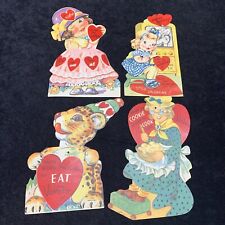 4 Vtg Valentine's Day Cards Mechanical Ex Large. Tiger, Girls, Mother. 8.5” Tall picture