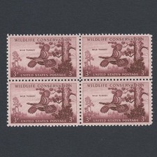 Wildlife Conservation: Wild Turkey Vintage 70 Year Old Mint Set of 4 Stamps picture