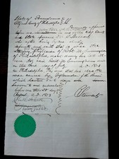 🧠 1873 Philadelphia Death Affidavit Brain Inflammation Doctor Seal ⚕️ picture