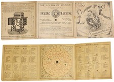 1888 antique LANGUAGE of FLOWERS standard sewing machine MECHANICAL GAME adv picture