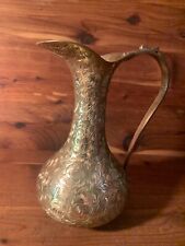 Vintage Etched India Brass 7” Pitcher picture