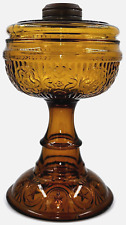 Antique SKEDDEN Kerosene or Oil Amber Glass Stand Lamp Star Band Base THURO 2 picture
