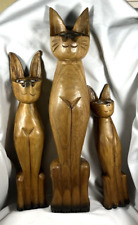 VINTAGE HANDCARVED WOOD SIAMESE SET OF 3 CATS picture