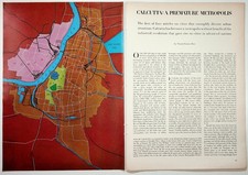 Vintage Calcutta India Metropolis Article Print Maps Demographics 1960s Ephemera picture