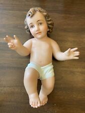 Antique rare XL Baby Jesus Terracotta polychrome glass eyes figurine nativity picture