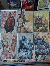 Absolute Batman + Gotham City Sirens Kirkham Battle Damage Signed Foil Set Of 6 picture