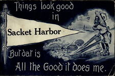 Sacket Harbor NY pennant postcard 1913 to Carthage NY postcard picture