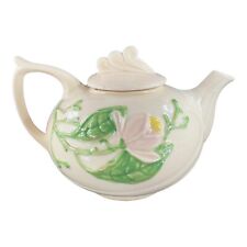 1940s Hull Art Pottery Magnolia Pink Flower Teapot H20 Ceramic Porcelain VTG picture