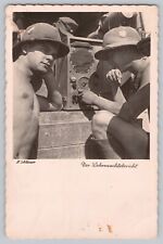 Wehrmacht Afrika Korps Handsome Young Shirtless Soldier Pith Helmet Postcard picture