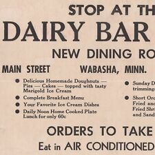 1957 Dairy Bar Cafe Restaurant Menu Doughnuts Main Street Wabasha Minnesota picture