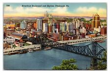 VTG 1940s - Riverfront Boulevard & Skyline - Pittsburgh, Pennsylvania Postcard picture