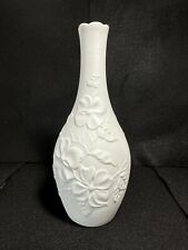 Vintage AK Kaiser Bisque White Porcelain Vase with Dogwood Flowers/leaves/buds picture