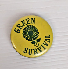 1970s Environmental Movement vintage green survival pin button pinback flower picture
