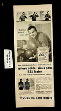 1958 Vicks Cold Tablets Antihistamine Bowling Man Relief Vintage Print Ad 24931 picture