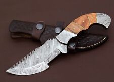 Handmade Damascus Steel Tracker Knife, Walnut Wood Handle, with Leather Sheath picture