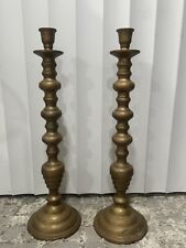 Pair Vintage Asian Brass Temple Altar Candleholders - 22