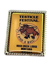 Vintage Rocky Mountain Oysters Testicle Festival Rock Creek Lodge Montana Pin picture