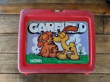 1978 Vintage Garfield Odie Red Plastic Lunch Box White Thermos Cup USA Jim Davis picture