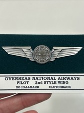 Overseas National Airways Pilot Wing Pin ONA 2nd Style Jet Globe Insignia picture