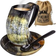Viking Culture Coffee Horn Mug with Spoon, Plate and Bag, (3 Pc Set) picture