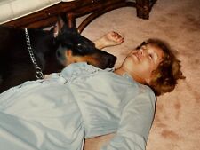2E Photograph Woman Laying On Ground With Beloved Pet Doberman Pinscher 1994  picture
