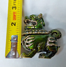 Lucky Good Luck Foo Dog Green Enameled Metal Trinket Box Pearl in Mouth 2.5 in picture