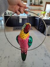 Vtg 14” Ceramic Parrot Bird Hanging Hoop picture