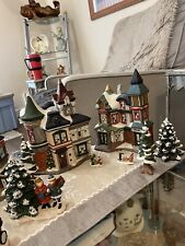 11 Light Up House Christmas Village With All The Extras:people,trees Etc50 Items picture