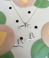Greyhound Sterling Silver Charm Necklace & Earrings Set - New -  picture