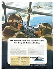 1943 Bendix Aviation Vintage Print Ad WWII The Invisible Crew Fighter Pilots  picture