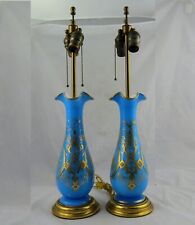 Pair of 19th C French Blue Opaline Glass Lamps with Gold Gilt Decoration 27