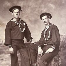Antique Cabinet Card Photograph Handsome Sailors Affectionate Gay Int Norfolk VA picture