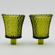 2 Vtg Home Interiors Avocado Green Diamond Point Glass Peg Votive Candle Holders picture