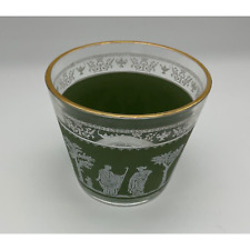Exquisite Hellenic Wedgewood Green Ice Glass Bucket with 22k Gold Trim Vintage picture