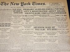 1917 JUNE 6 NEW YORK TIMES NEWSPAPER - 10,000,000 ENROLL FOR WAR - NT 7787 picture