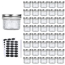 4 OZ Glass Jars with Lids Small Mason Wide Mouth Mini Canning 40 PACK Silver NEW picture