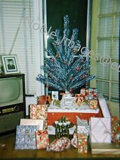 1961 Young Couple MCM Christmas Tree Display Chicago 35mm Slide picture